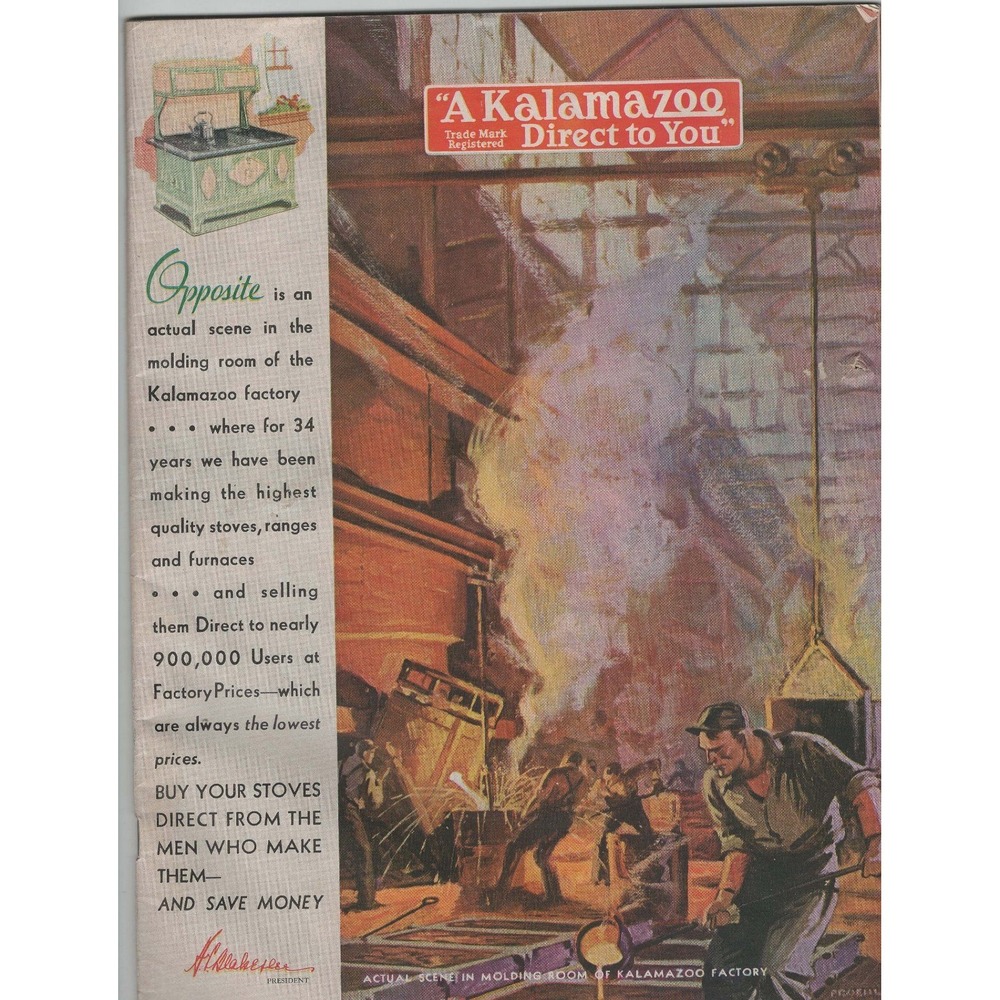Vintage Kalamazoo Stove Co Ad Print The President Emperor Porcelain Enamel Range